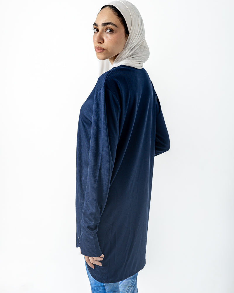 long navy blue breeze top