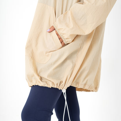 half zip Hoodie-Beige