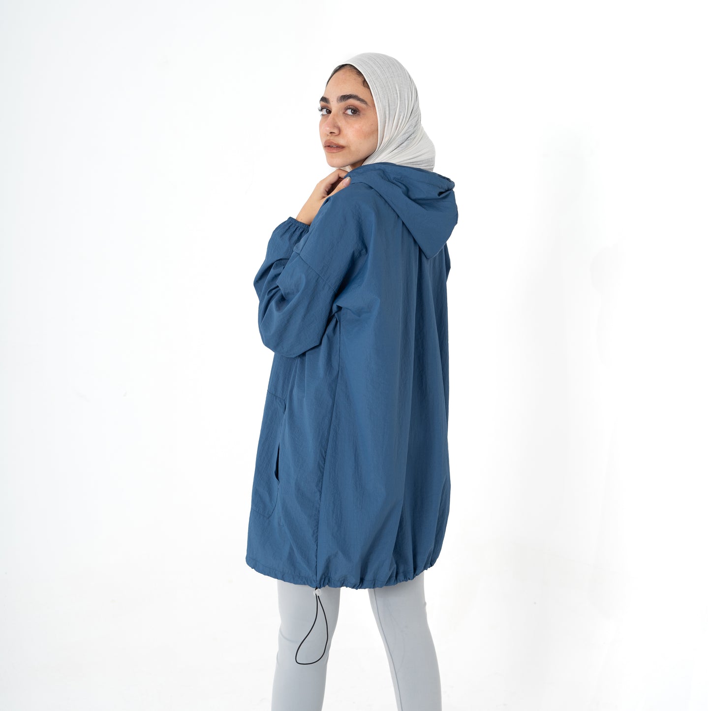 half zip Hoodie- steel blue